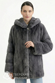 Норковая шуба «Снежанна» капюшон серый