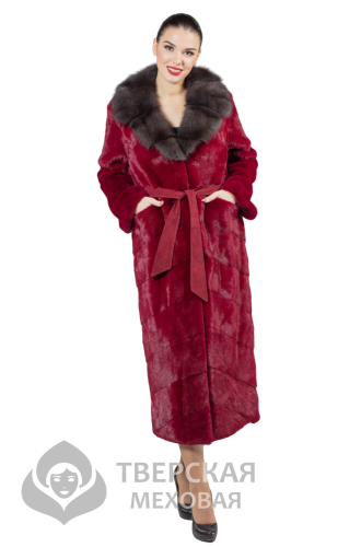 Норковая шуба «Магнолия» воротник винный 115
